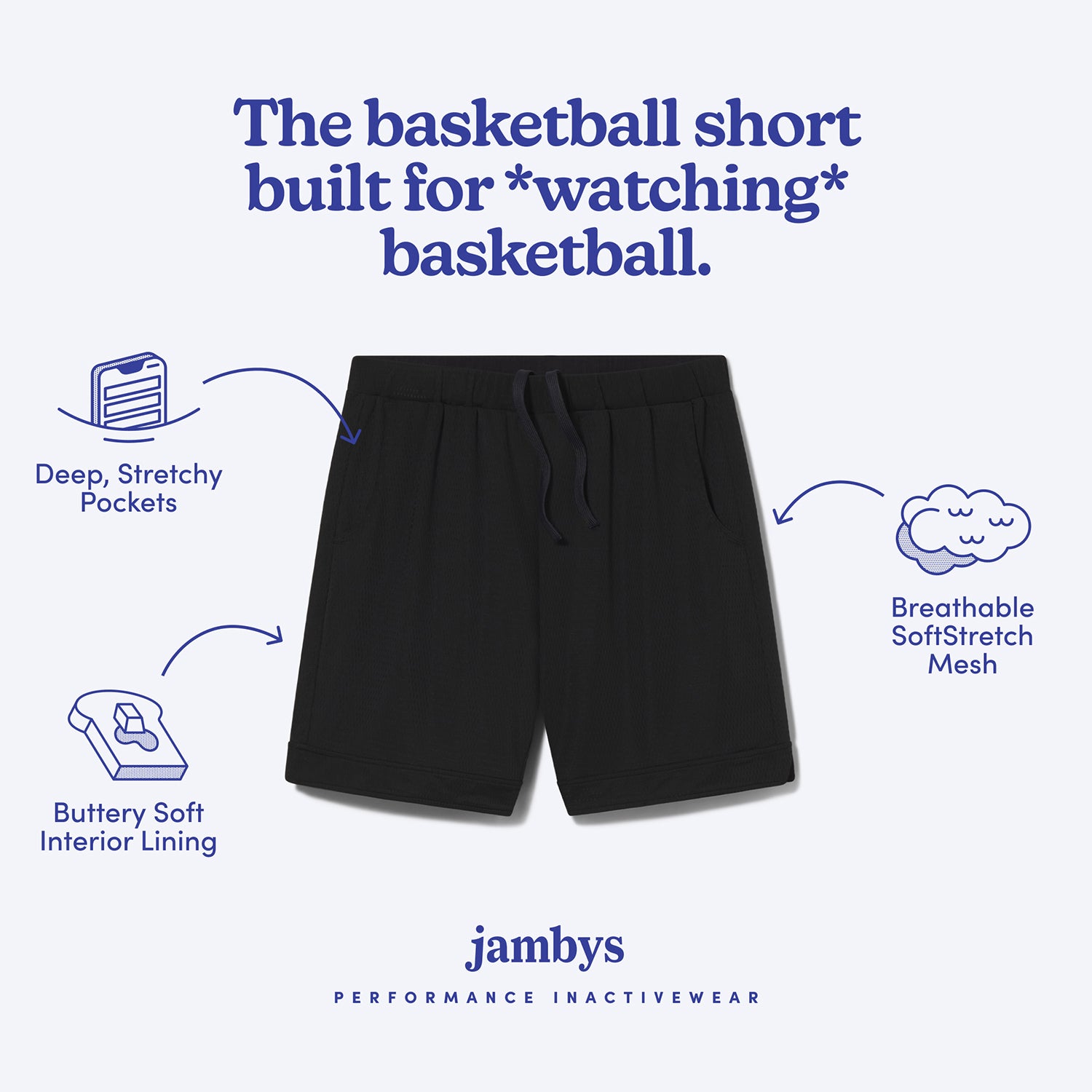 Black basketball cheap shorts without pockets